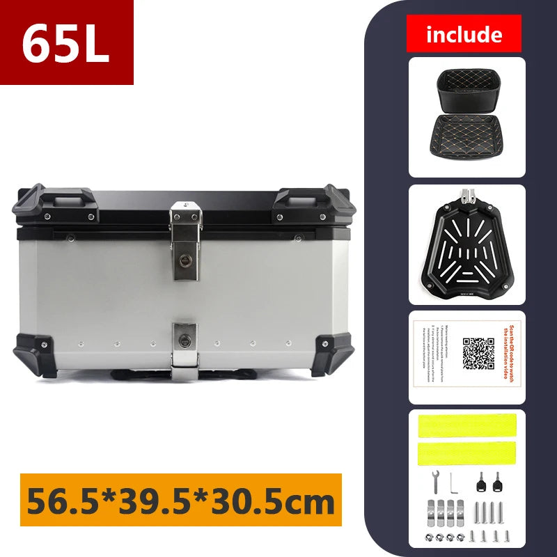 Aluminum Motorcycle Box 45L 55L 65L 80L Motorcycle Rear Luggage Box Helmet Travel Storage Case Moto Top Box Universal Waterproof