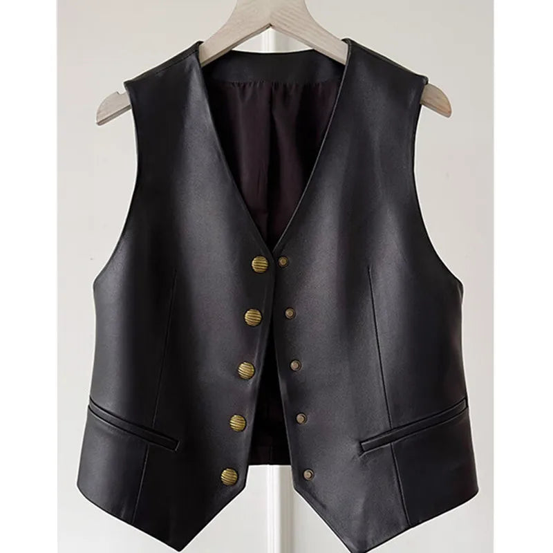 2026 New Spring Autumn Faux Leather Vests Woman Single Button Motorcycle Biker Pu Jackets Female All Match PU Waistcoat Outwear