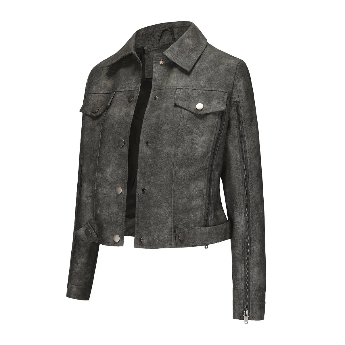 Fashion zipper motorcycle jacket long sleeved cardigan popular jacket spring and autumn thin leather jacket women's clothing