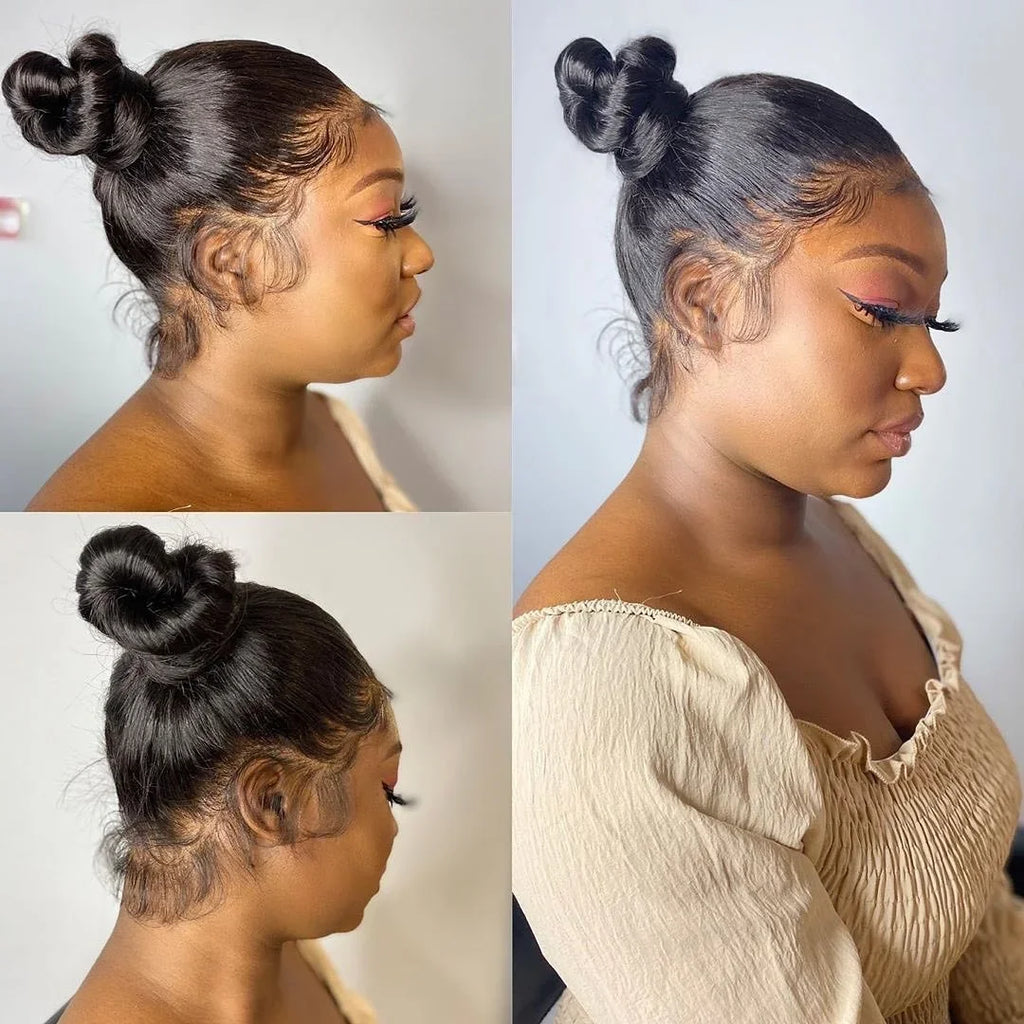 360 Full Lace Straight Wig 200 Density Glueless Invisi-Drawstring Brazilian Virgin Hair HD Transparent Lace Front Wigs For Women