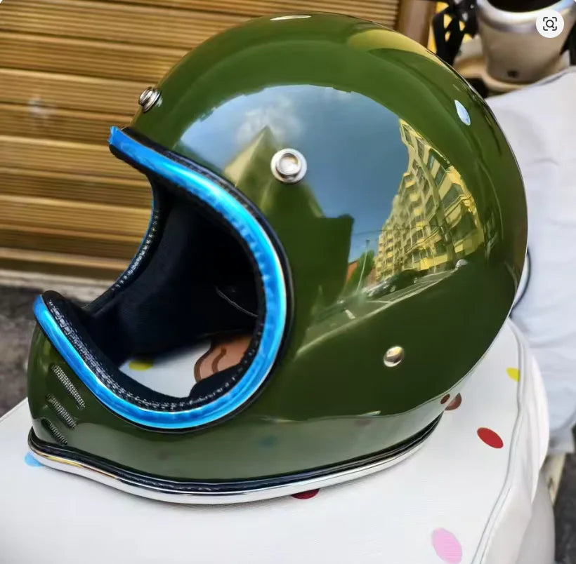 Pointed Nose Small Helmet Chrome Silver Rim Retro Motorcycle Fiberglass Helmet Four Season Full Face Helmet for Honda casco moto