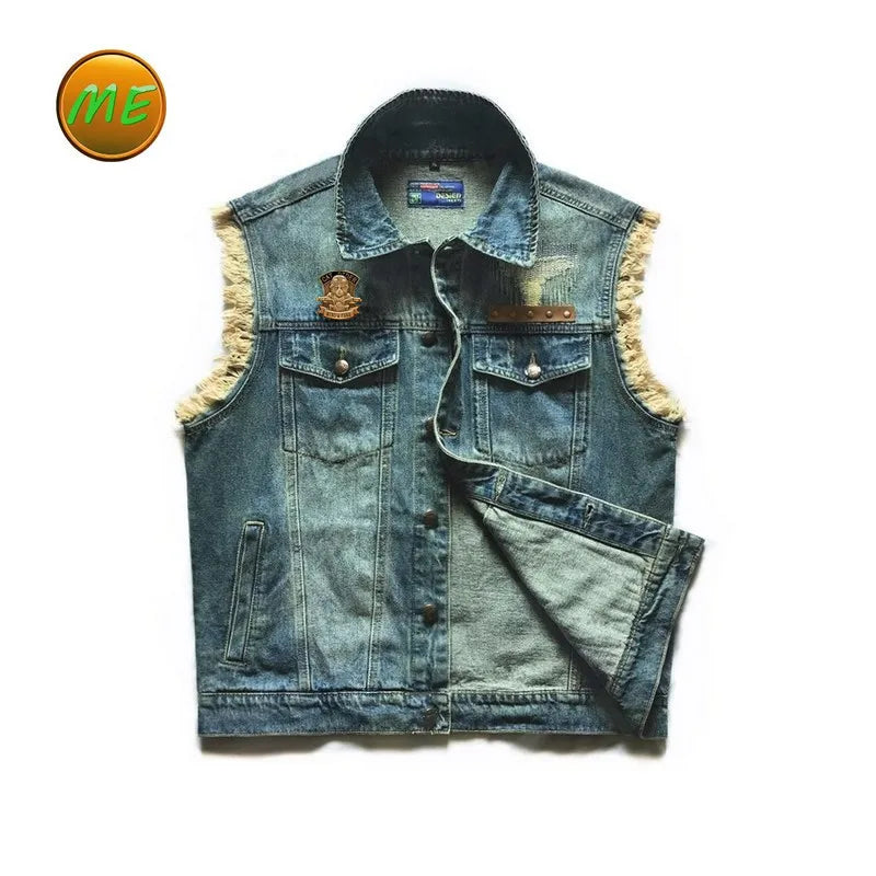 Embroidered Denim vest blue Jeans Patchwork Motorcycle Biker Jeans Sleeveless jacket punk Cowboy Fashion vest live to ride 6XL