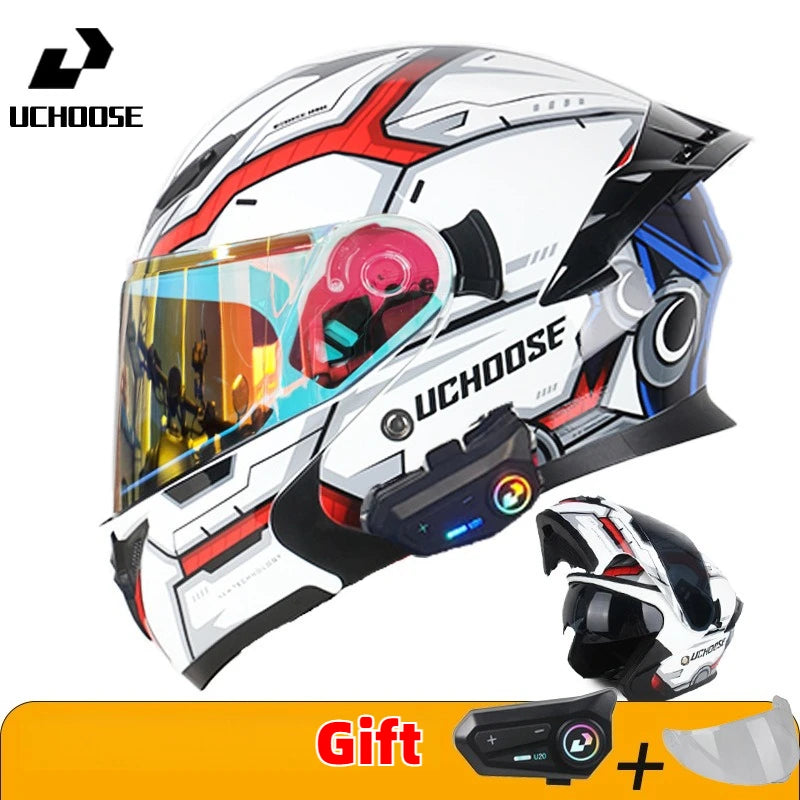 Motorcycle Helmet Dual Lens Cross-section Helmet Outdoor Cycling Flip Up Helmet Capacete Casco Moto with Bluetooth Headphones