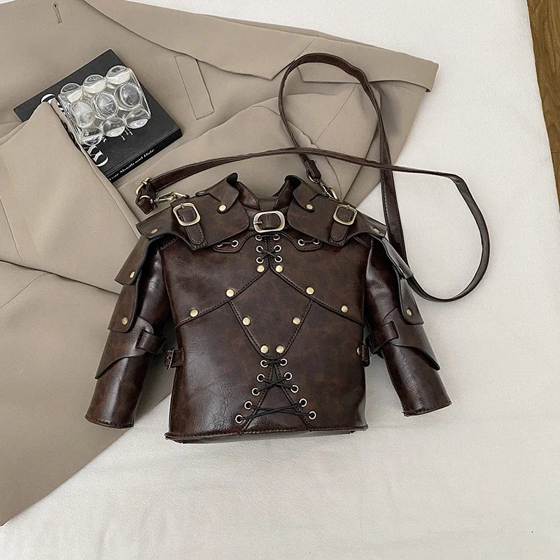 European Brand Design Tactical  Motorcycle Bags Women Clothing Shoulder Rivet Zipper Jacket Bag Black Leather Messenger Handbag