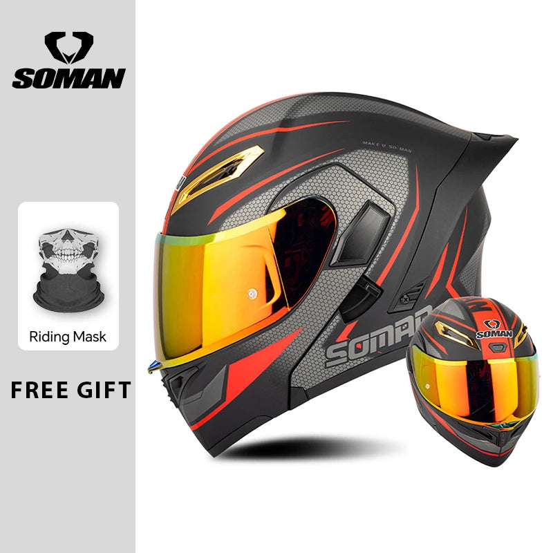 Unisex DOT Approved Dual Visor Flip Up Motorcycle Helmets Racing Full Face Helmet Double Lens Modular Riding Flip-up Helmet
