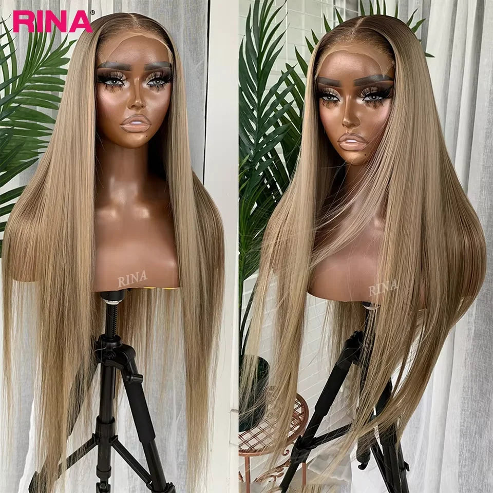 Ombre Blonde 13X6 13X4 Transparent Lace Frontal Wig Straight  Blonde with 1B Roots Wig Human Hair Lace Front Wig 5X5 Closure Wig