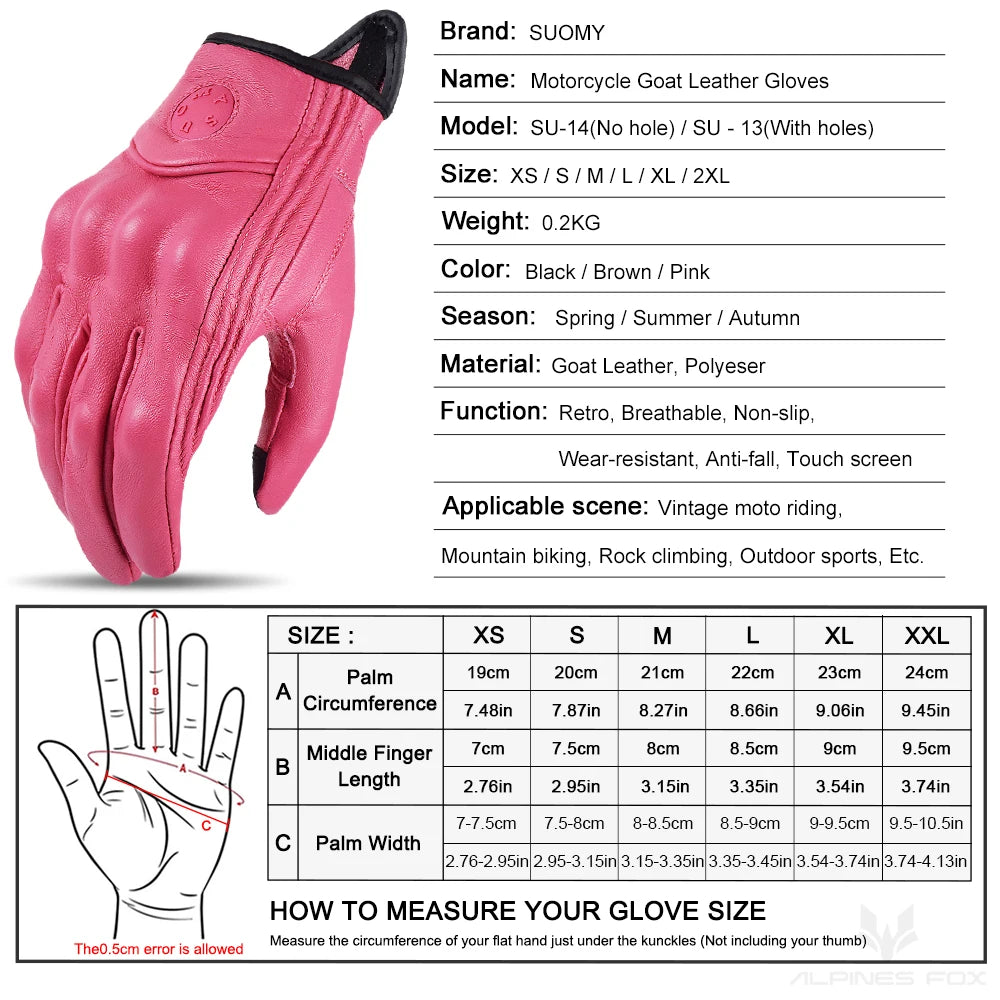 Suomy Vinatge Goatskin Motorcycle Gloves Summer Men Brown Retro Leather Motorbike Motocross Glove Lady Motorcyclist Guantes