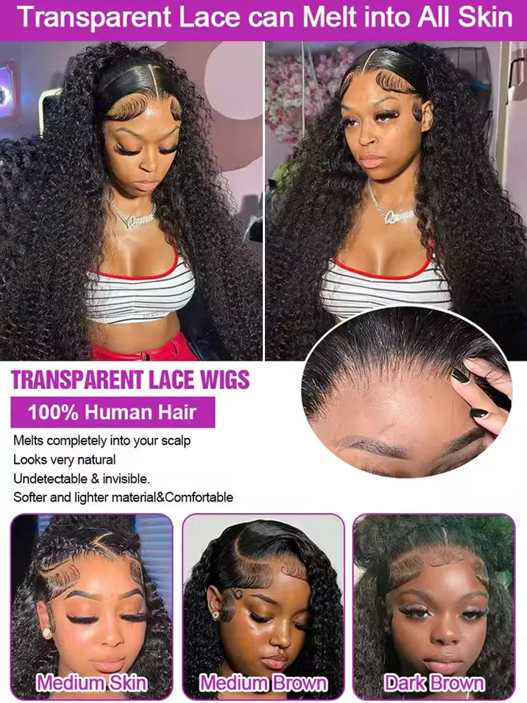 Deep Curly Lace Front Wigs Transparent HD 13x4 Lace Frontal Wigs Deep Wave Human Hair Wigs For Black Women Wet And Wavy