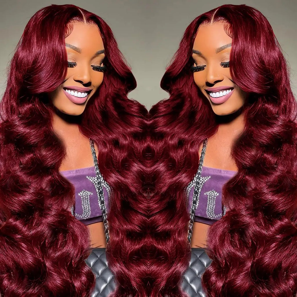 40 Inch 99J Burgundy 13x4 HD Lace Front Wig Body Wave 13x6 HD Lace Front Wigs Pre Plucked Red Colored Wigs For Women 200 Density