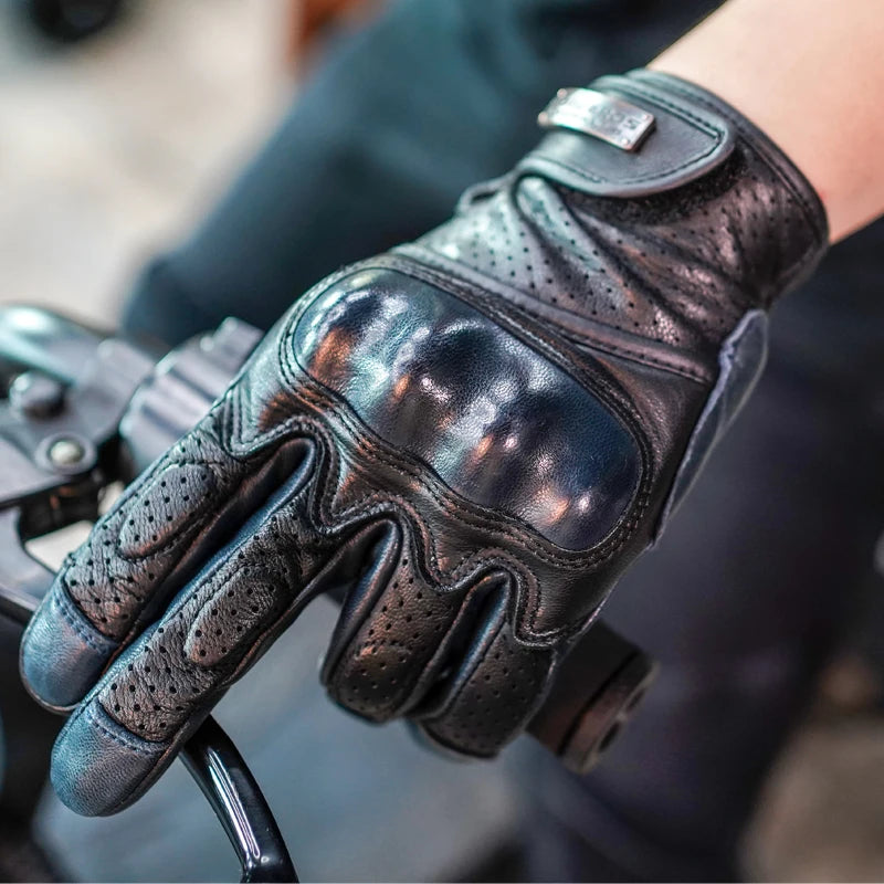 UGLYBROS Leather Motorcycle Gloves Full Finger Summer Breathable Men's Retro Riding Gloves for Motorbike MTB Driving Motocross