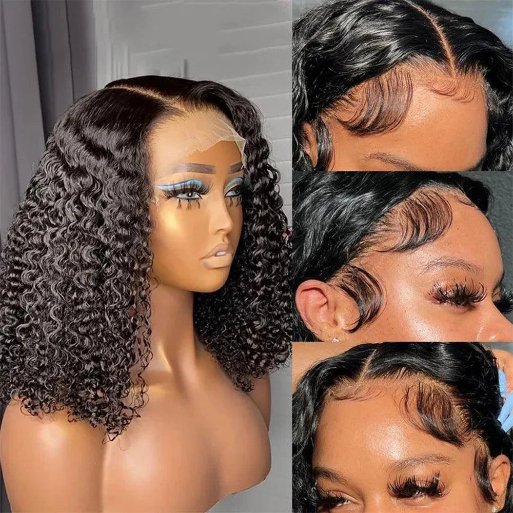 200 Density Remy Water Wave Curly Short Bob Wig Deep Wave 13x4 Lace Frontal Human Hair Wigs Cheap Wigs For Women 8-14 Inches