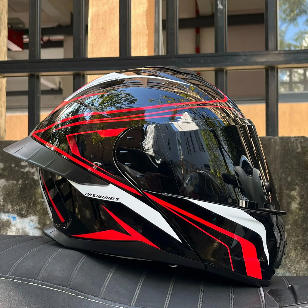 ORZ Motorcycle Helmet Dual Visor Modular Flip Up Full Face Helmet Cascos Para Moto Motocross Night Vision Lens DOT Approved