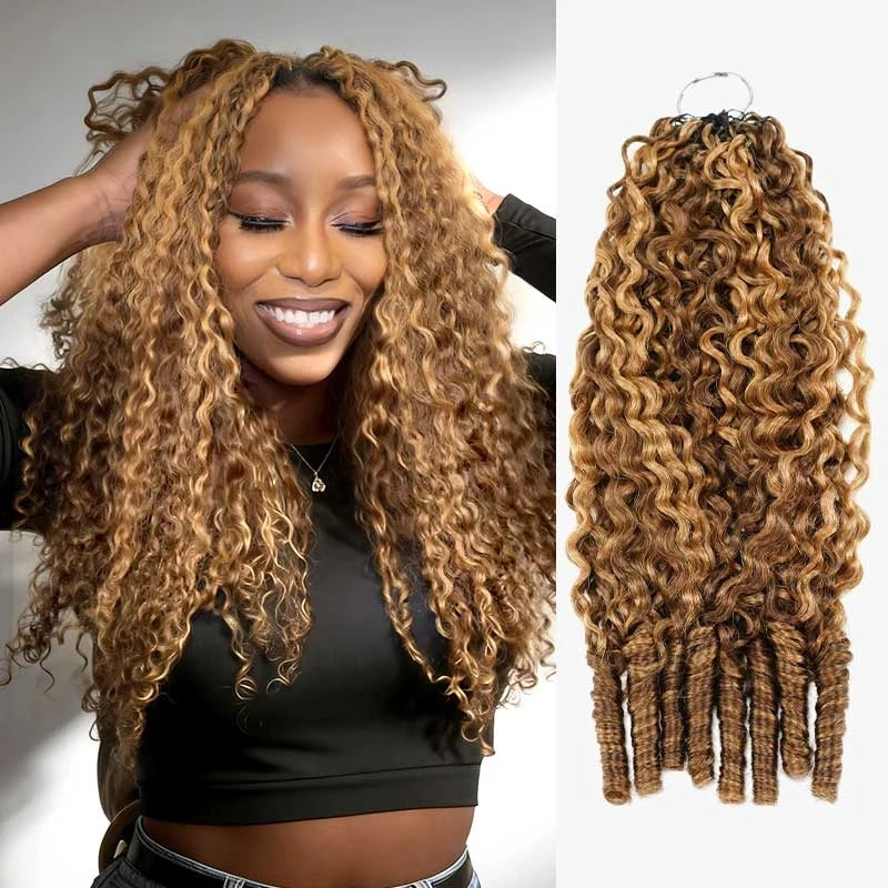 #P4/27 Highlight Burmese Curly Crochet Human Hair for Boho Braids  Crochet Weave Hair Extensions Pre Separated Miracle Knots