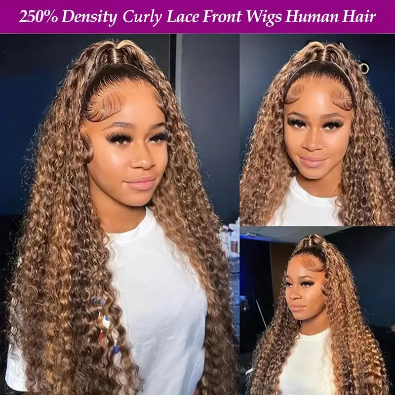 30 32 Highlight Deep Wave Hd Lace Frontal Wig 13x6 Honey Blonde Human Hair Wig Brazilian #4/27 Wet And Wavy Curly Wigs For Women