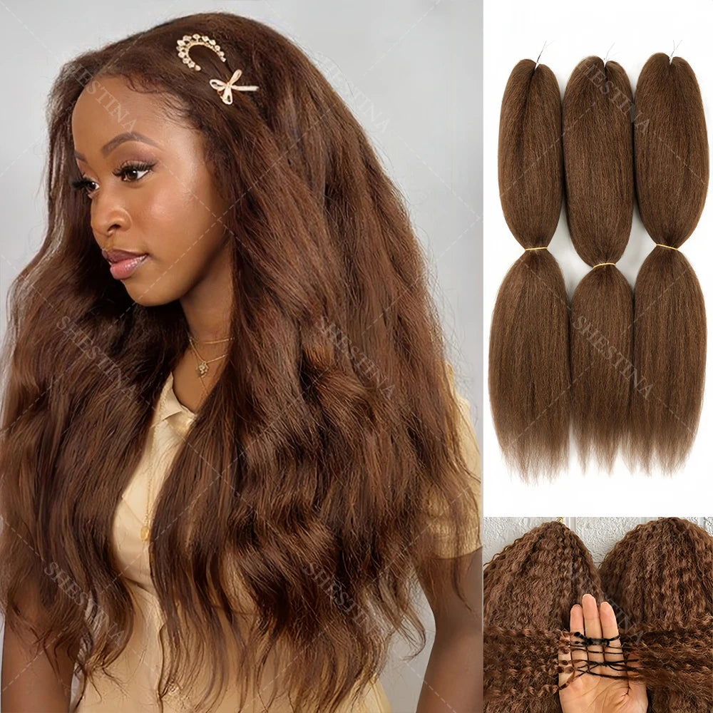 Kinky Straight Crochet bundles Human Hair Extensions 5pack/300g Full Head #4Chocolate Brown Yaki Straight Feather Line Bulk Hair