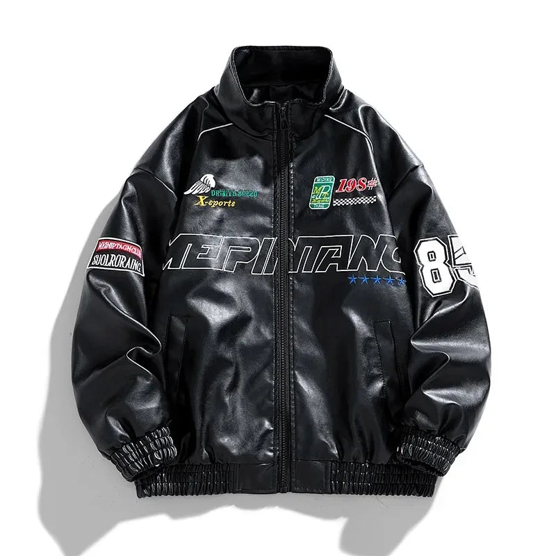 Spring Autumn New Men's Motorcycle Wear Fashion Brand PU Leather Jacket Moto Bike Jackets Thin Fashion Coat Embroidery Hip Hop
