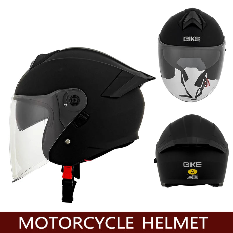 Qike Motorcycle Helmet Three-quarters Double Lens Helmets Motobike Half Helmet Four Seasons Men Women Cascos Moto