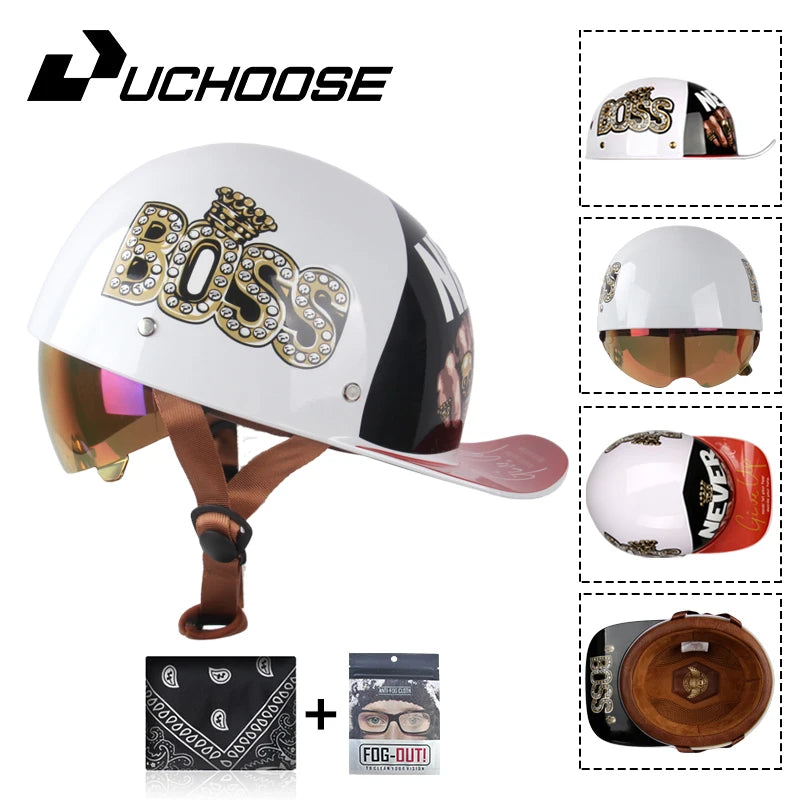 Uchoose Baseball Cap Helmet Motorcycle Vintage Retro Helmets Summer Open Face Scooter Cruiser Chopper Gangster DS Men Women Kid