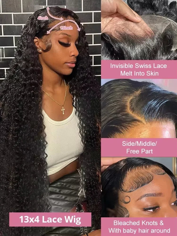 250% Density 13x6 Hd Lace Frontal Wig Deep Wave Curly Raw Human Hair Preplucked Water Wave Front Wigs For Black Women Brazilian