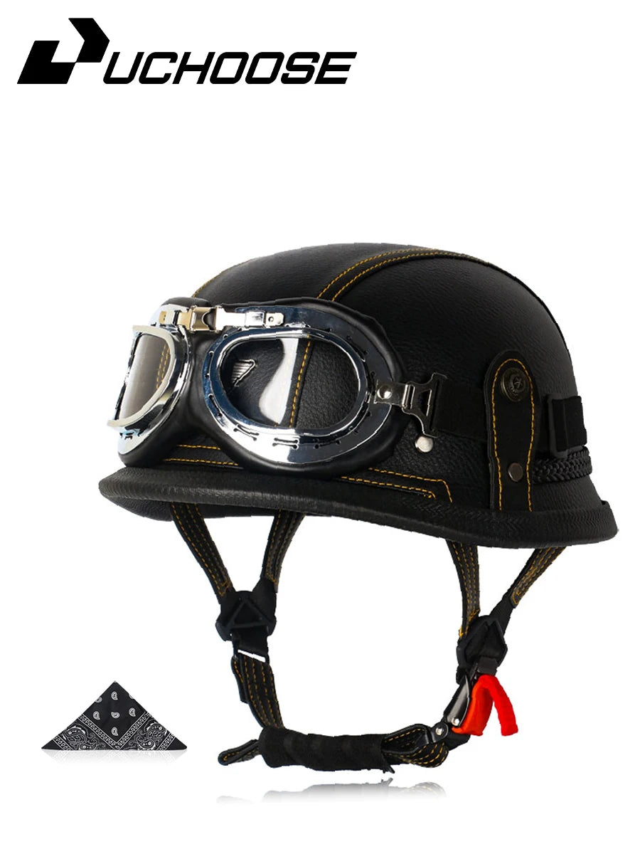 Motorcycle Half Helmet German Leather Vintage Helmet Casco Moto Motorcycle Open Face Helmet Biker Pilot