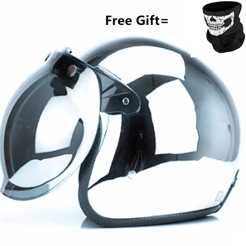 Mirror Silver Chrome Motorcycle  Open Face Men Women Casco Vintage Scooter Jet Retro Helmets Pare Moto  Para CE DOT