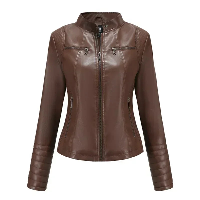 Women's Jackets Motorcycle Biker Coats Female Clothing Spring Autumn Winter Ladies Fashion PU Leather Outwear Tops with Pocket