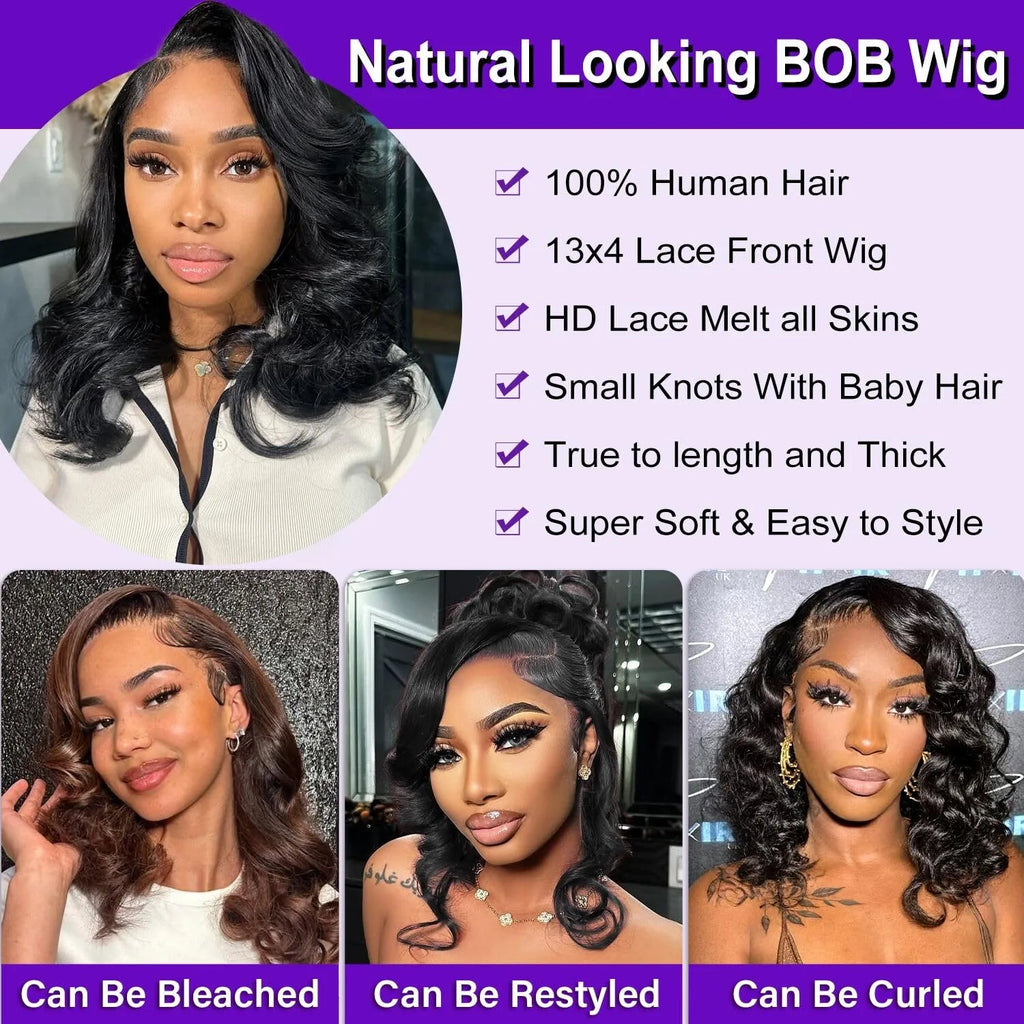 Brazilian Short Bob 13x4 HD Transparent Lace Front Body Wave Lace Frontal Human Hair Wavys Pre Plucked Remy Hair For Women