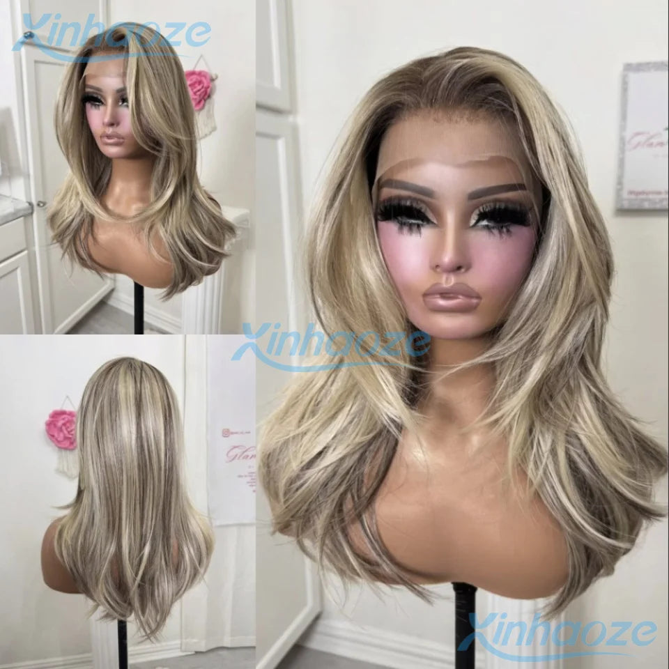 #613 Light Blonde Colored Human Hair Short Wigs For Women Ash Blonde Wig Highlight 13x4 Hd Lace Frontal Wigs Natural Wavy