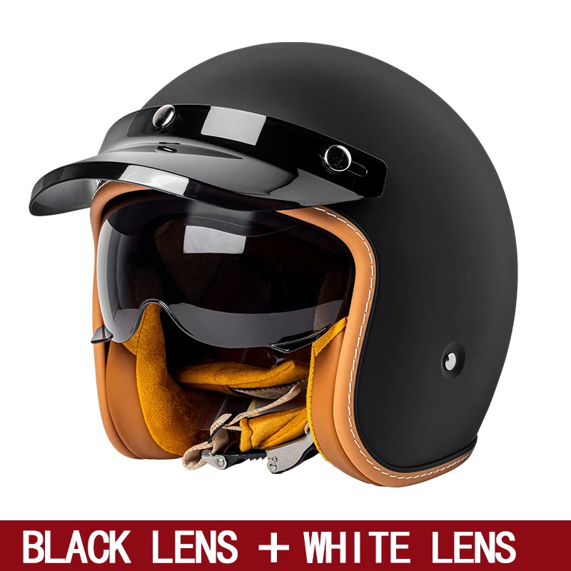 New retro cruise motorcycle helmet for men and women yellow three-quarters helmet 3/4 motorcycle half helmet with sun-shading wi