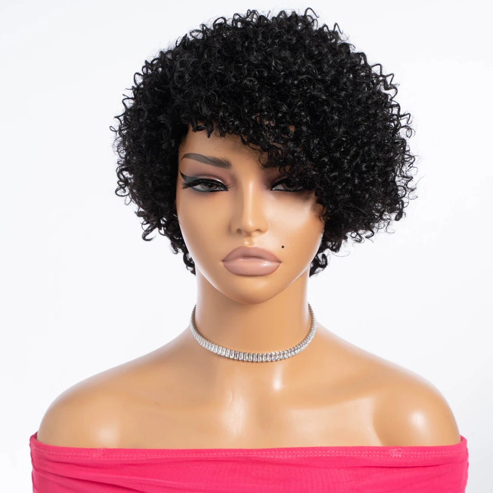 Lekker Short Pixie Cut Afro Kinky Curly Bob 100% Human Hair Wigs For Women Brazilian Remy Hair Full Machine Made Clearance Wigs