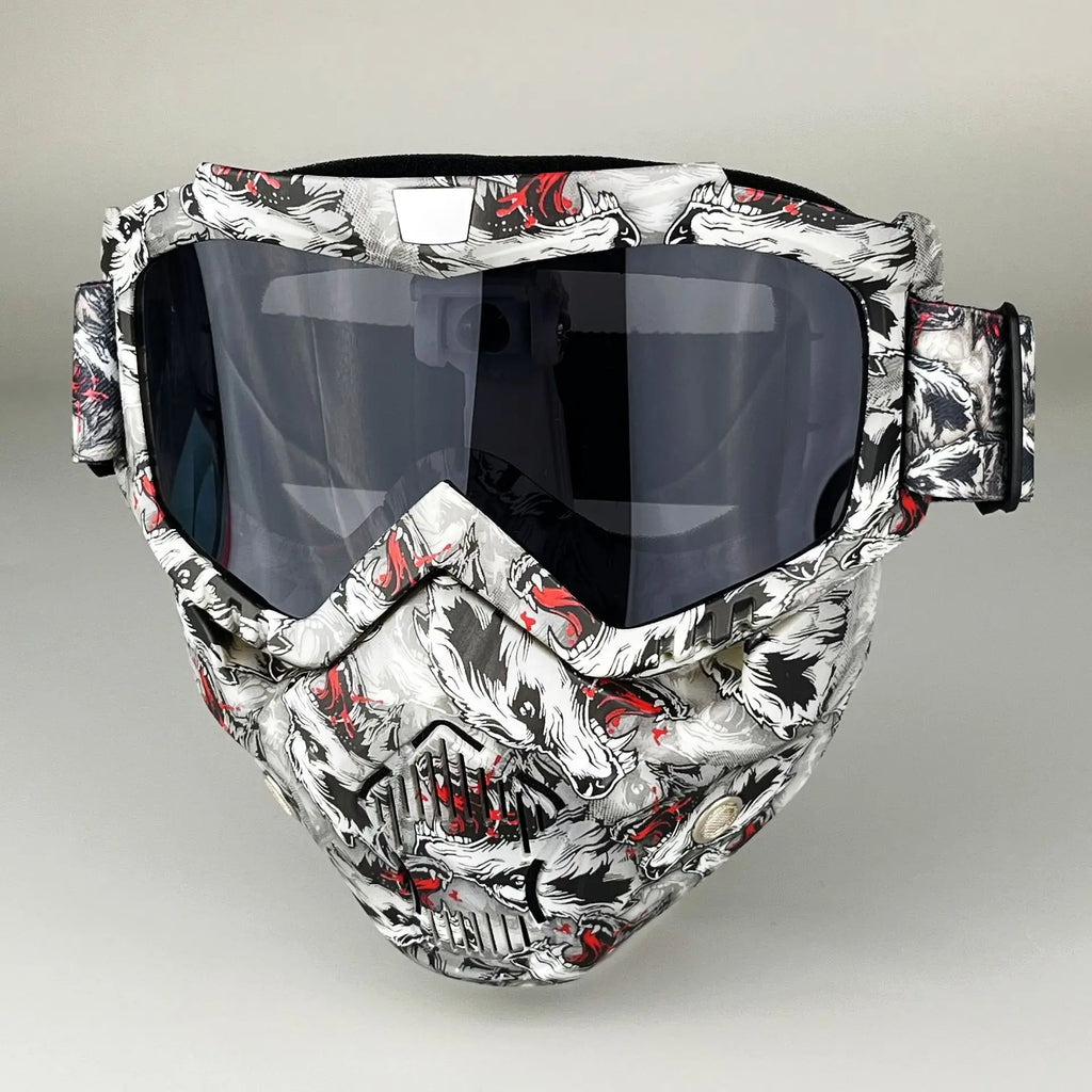 Motorcycle Glasses Riding Glases with Removable Face Mask, Removable Anti-fog Glasses, Mouth Filter, Adjustable Anti-slip Strap