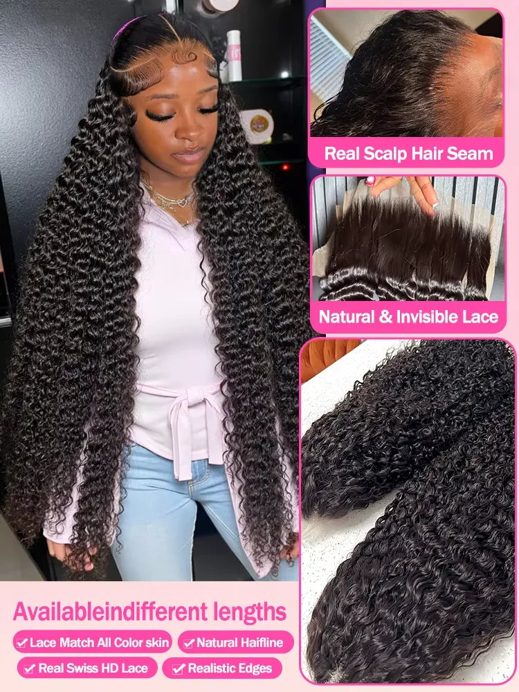 Brazilian Curly 250% Density 30 32 inch 13x6 HD Lace Front Human Hair Wigs Deep Wave 13x4 Frontal Wig Women Glueless Closure Wig