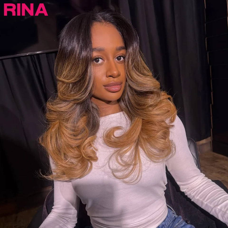 Rina Ombre Honey Bonde Body Wave Human Hair Wig 13x4 13x6 Lace Front Wig Pre Plucked Wigs Pre-plucked Hair for Black Women