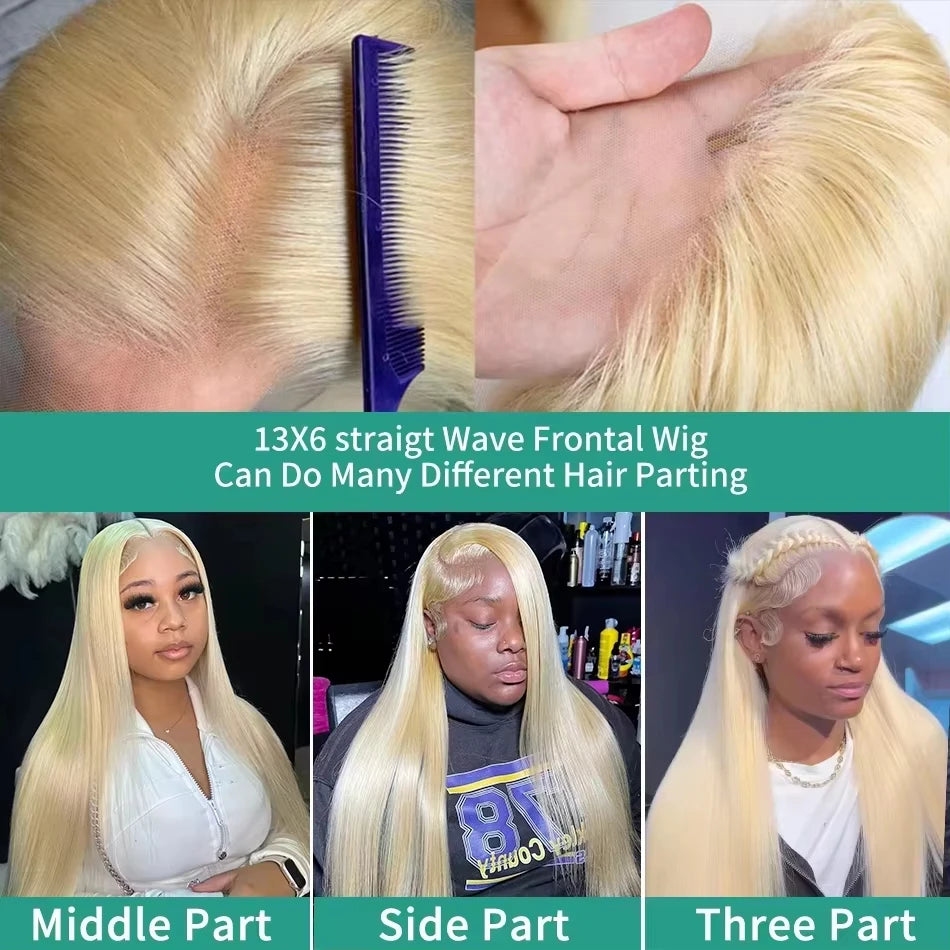 613 Blonde Bone Straight Human Hair Wigs 13x6 HD Transparent Lace Frontal Lace 250 Density Brazilian Pre Plucked Front Wigs