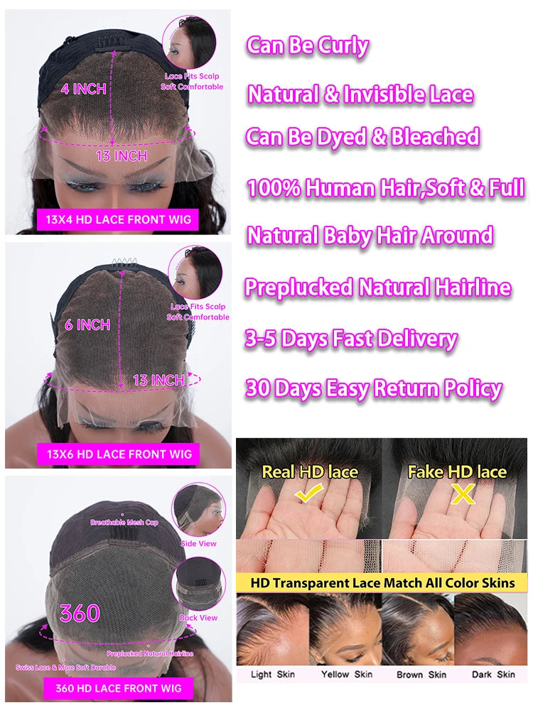 30-40 Inch Transparent HD Lace Frontal Wig 13x4 13x6 360 HD Deep Wave Water Wave Curly Human Hair Pre-Plucked Natural Look Wig