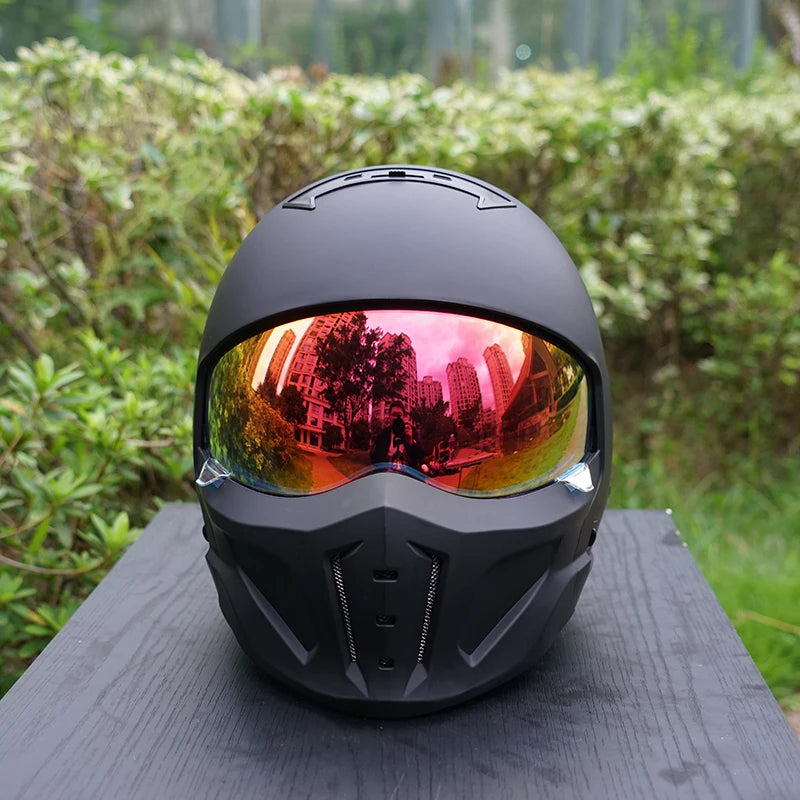 Black Matte skull dark wind motorcycle helmet men Mecha Mask Design style 3-color lenses winter helmet fashion men Can assembled