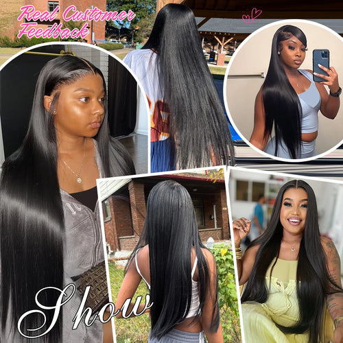 250 Density Human Hair Brazilian 13x4 Bone Straight HD Lace Front Wig 30 40 Inch 13x6 Transparent Lace Frontal Wigs Black