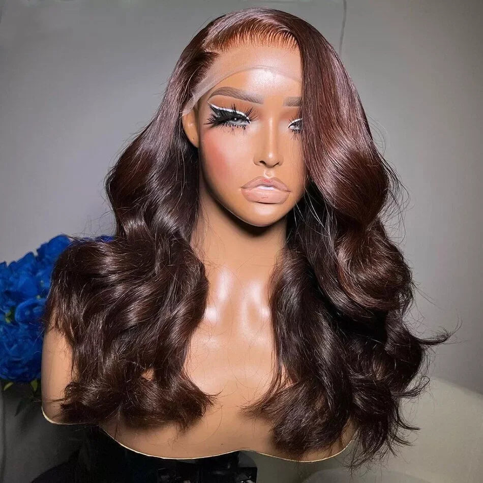 Transparent 30 Inch Chocolate Brown Colored Lace Front Wig Body Wave 13X4 13X6 Lace Frontal Human Hair Wigs For Women
