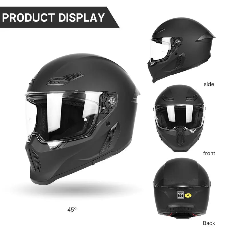 Personalized Retro Black Motorcycle Helmet Men Women Full Helmet for Motorcycles DOT Cover Suitable for All Seasons and Anti-Fog