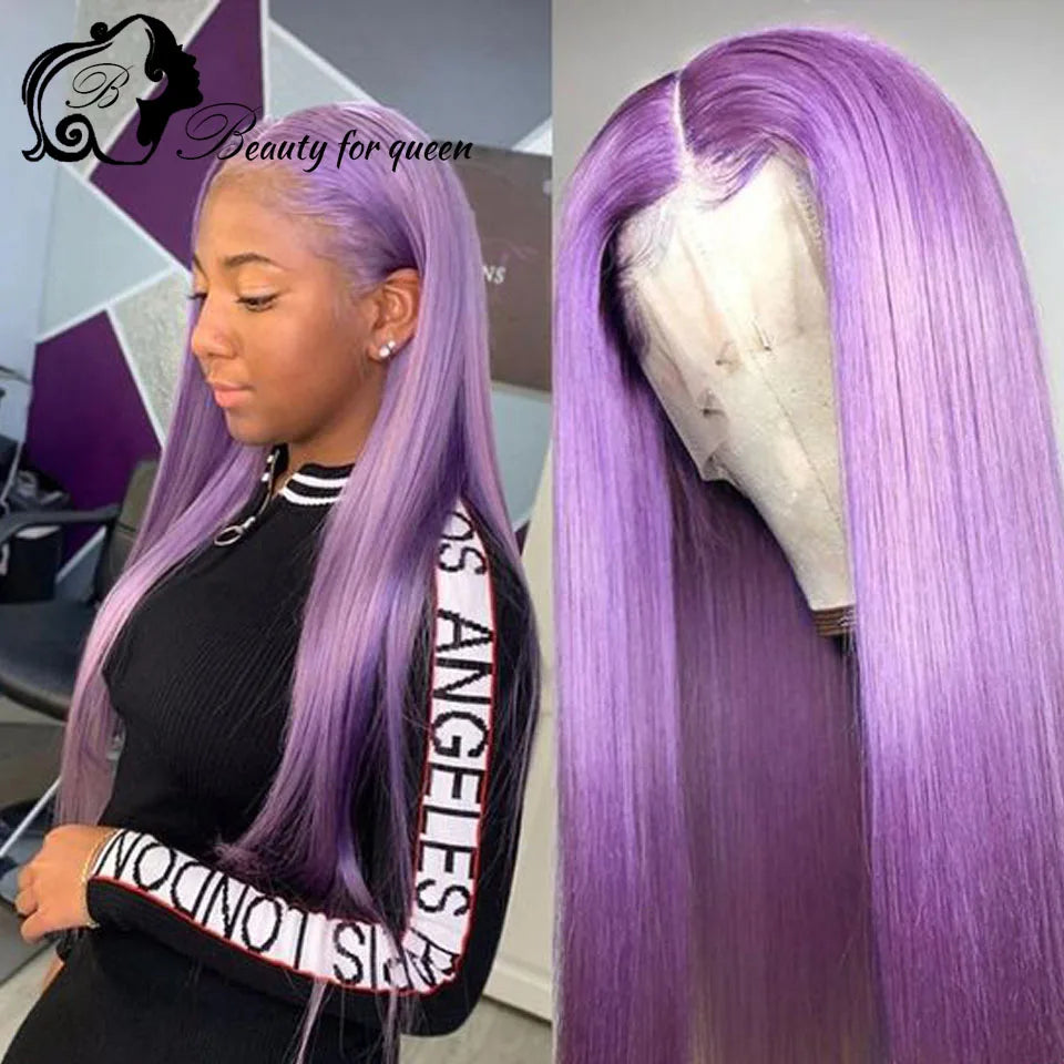 Purple Body Wave HD 13x4 Lace Frontal Wigs For Women Colored Long Straight Glueless Wig Human Hair Ready To Wear 180% Density