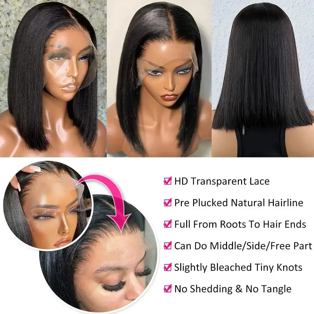 HD Lace Front Short Bob Wig Straight Bob Wig 13X4 Lace Front Human Hair Wigs For Black Women Brazilian Human Hair Wig Sale