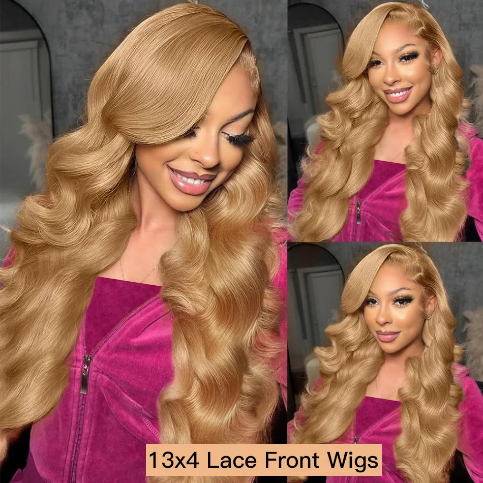 Honey Blonde 13x6 HD Lace Front Human Hair Wig 210% Density Body Wave Human Hair Wigs Colored 27# Pre Plucked Brazilian Hair