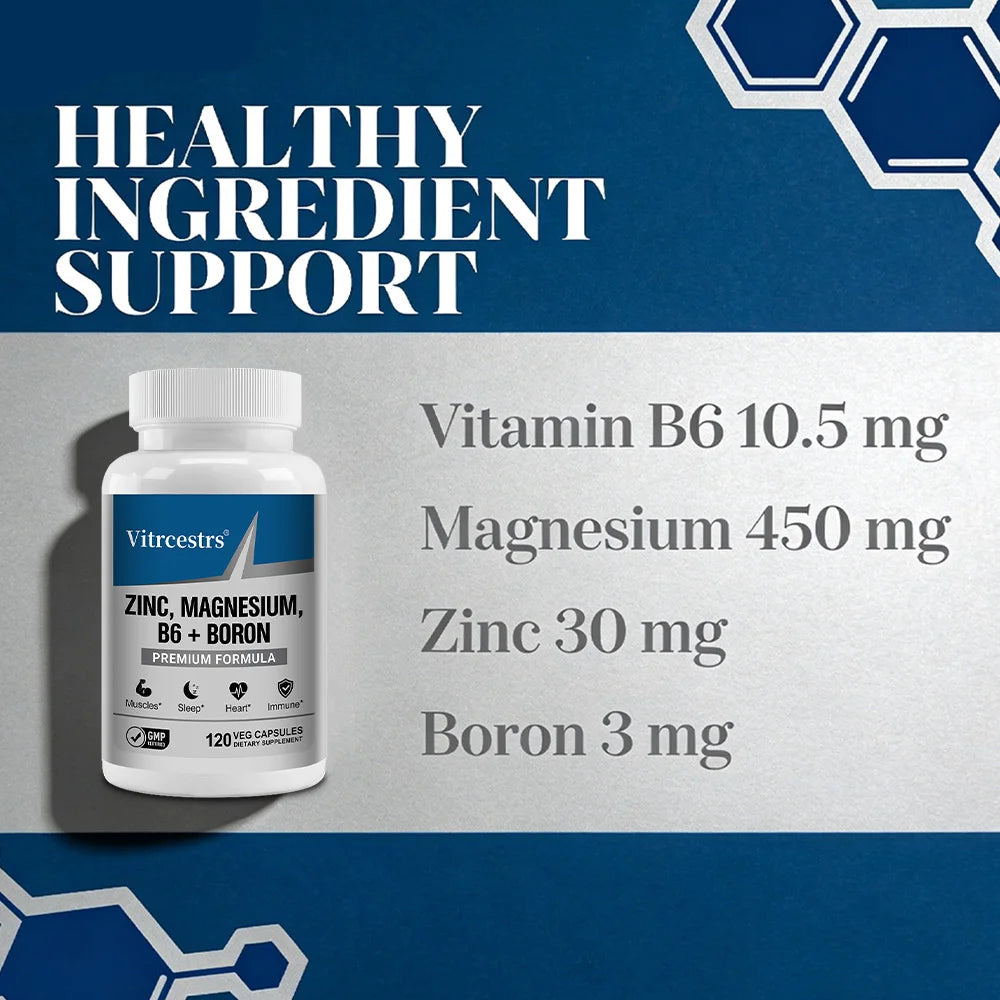 Magnesium Complex Capsules - boron/L-Threonate + Zinc D3 B6, High Absorption, Muscle Bone Brain Sleep Health, Anxiety Relief