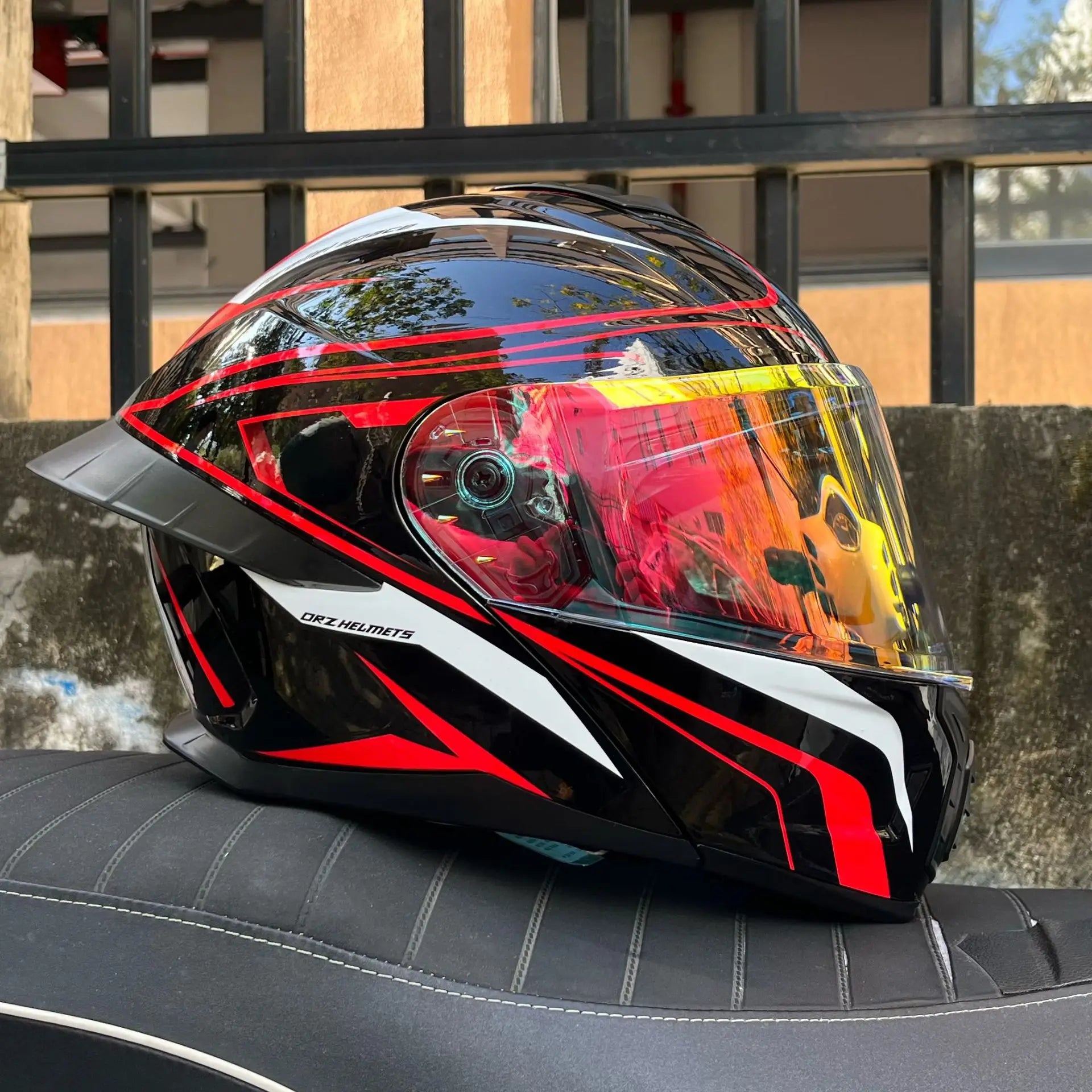 ORZ Motorcycle Helmet Dual Visor Modular Flip Up Full Face Helmet Cascos Para Moto Motocross Night Vision Lens DOT Approved
