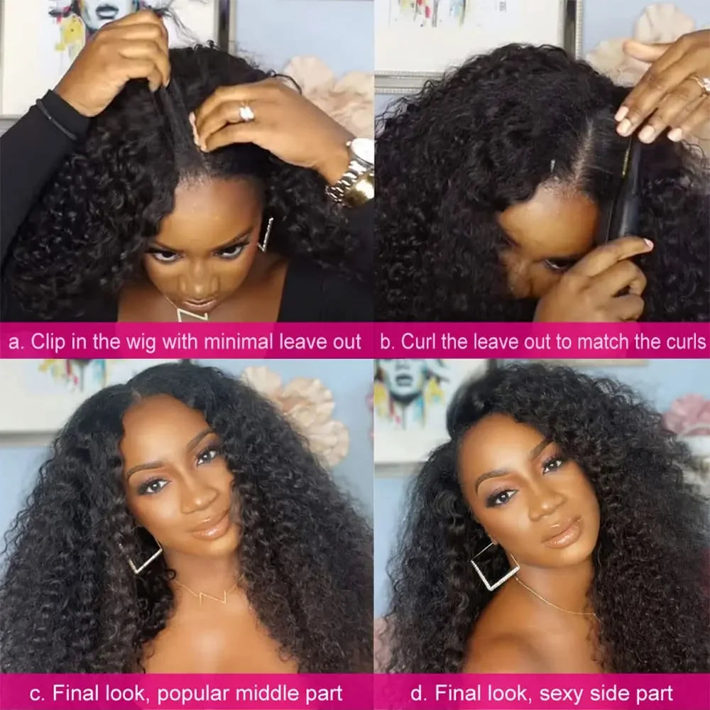 Long Curly V Part Human Hair Wigs 200 Density Water Wave Wig For Women V part Human Hair Head Clip In Halr Wigs 16-32 Inches