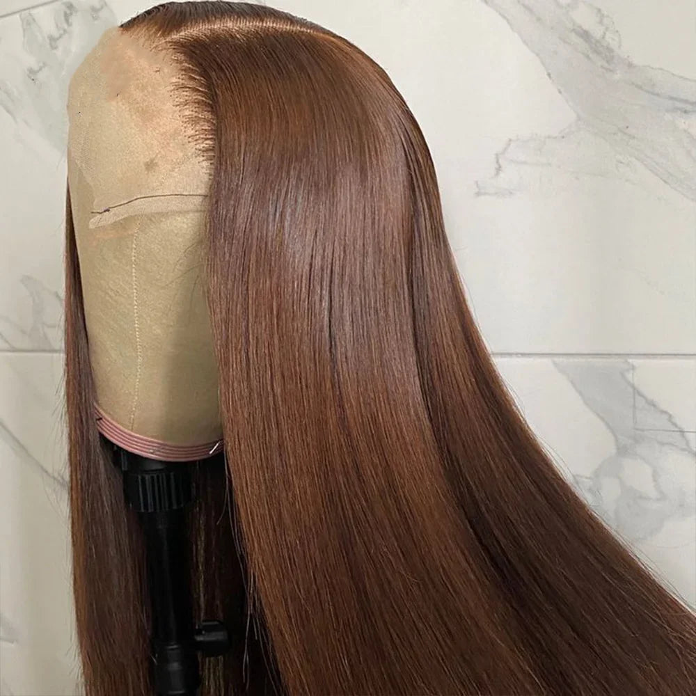 30 36 Inch Chocolate Brown 13x4 Straight Human Hair Lace Front Wig Brazilian Colored 13X6 Transparent Lace Frontal Wig For Women
