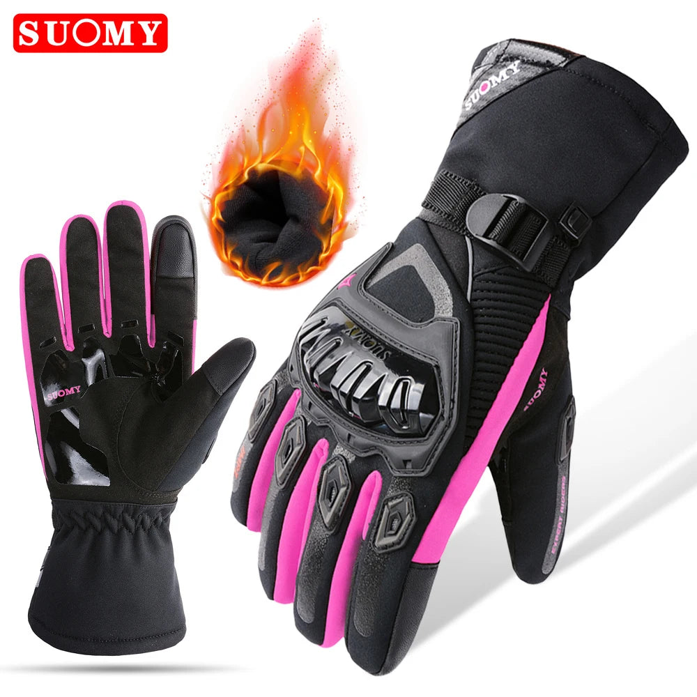 Suomy Winter Warm Motorcycle Gloves Windproof Waterproof Lady Pink Motorbike Riding Gloves Women Purple Motocross Guantes XS-XXL