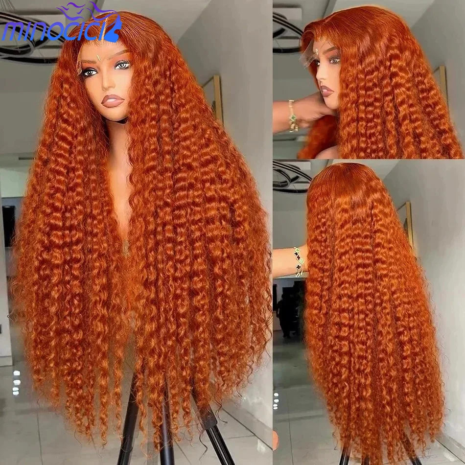 Ginger Orange Deep Wave 13X6 Hd Lace Front Human Hair Wig 13X4 250 Density 36 Inch 350 Colored Curly Pre Plucked Brazilian Wigs