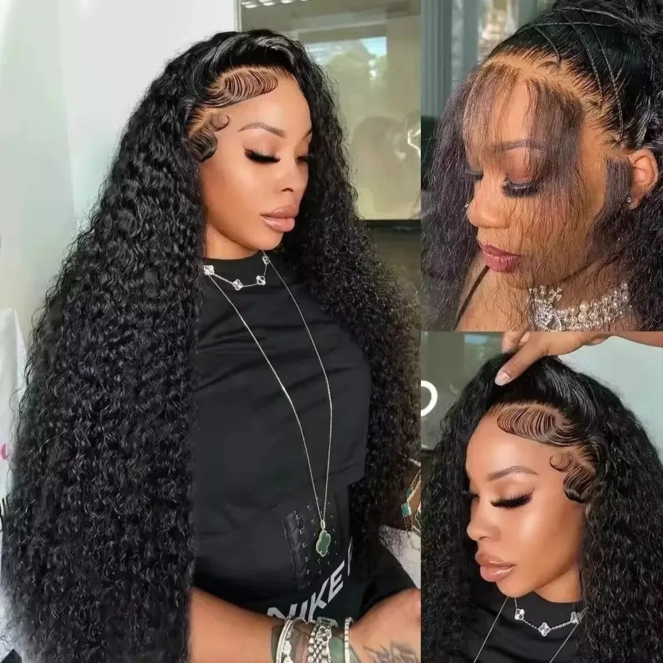 250% Density Deep Wave 13x6 360 HD Pre Plucked Lace Front Human Hair Wigs 40 46 Inch Curly Wig For Women Water Wave Frontal Wigs