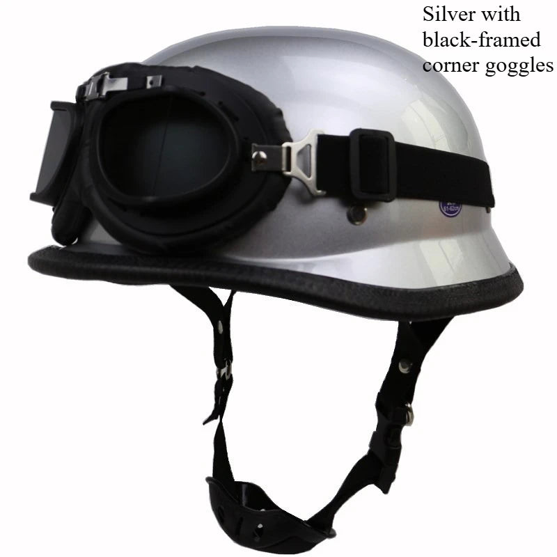 Vintage German Motorcycle Helmet, Open Face Retro Half Helmet, Pilot Approved With, Available in Sizes S to XXL.